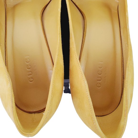 Gucci Suede Mustard Yellow Round Toe Pump Heels, Taylor Swift Favorite, Sz 8.5 - Picture 12 of 14